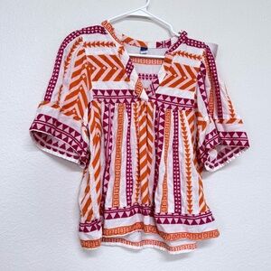 Old Navy Pink Orange Woven Tribal Split Neck Boho Popover Top Small